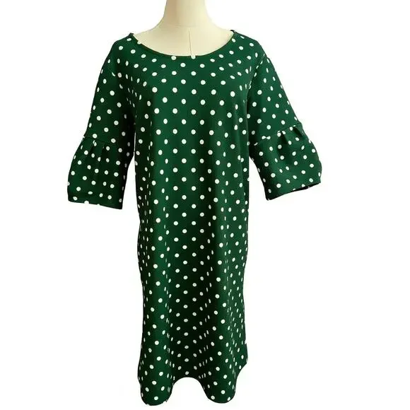 Agnes & Dora White & Green Polka Dot Bell Sleeve Shift Dress Retro Colorful - Picture 2 of 11
